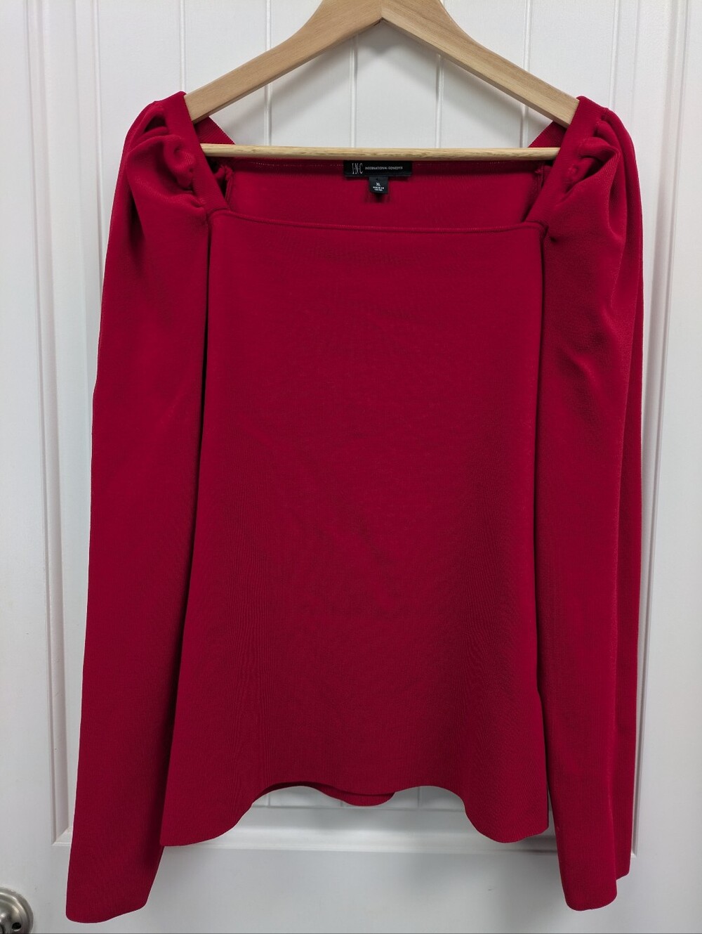 INC International Concepts Red Puff Sleeve Square Neck Sweater